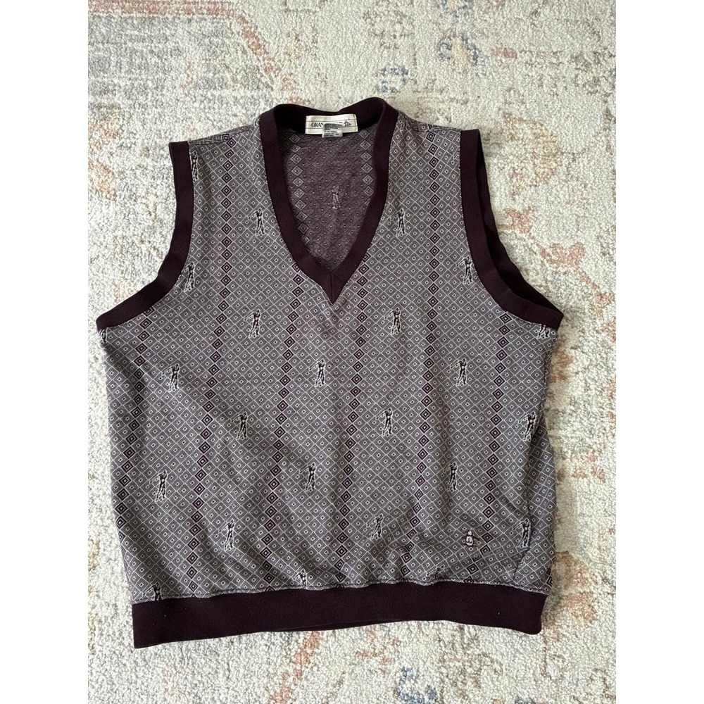 VTG Grand Slam Golf Sweater Vest Large Burgundy Cotton Blend Diamond Pattern